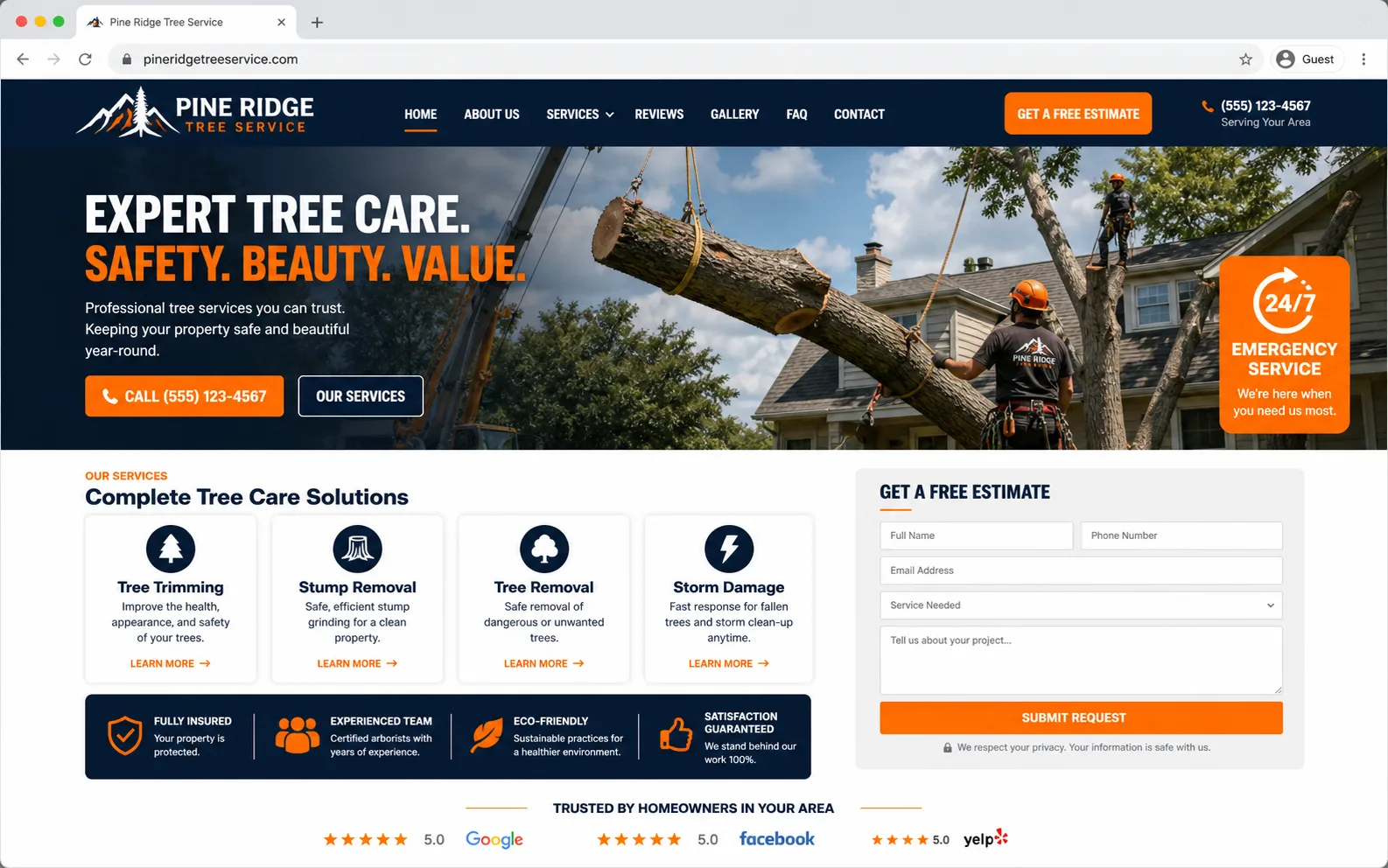 Tree service website example